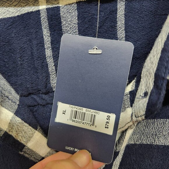 NEW Lucky Brand Womens‎ XL Button Up Shirt Blue Plaid Pattern Gauze Collared - Picture 10 of 16